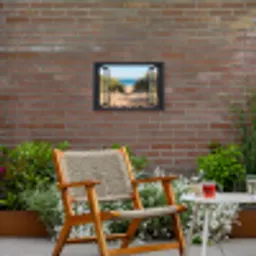 Doorkijk - Strand - Zee - Zand - Water - Helmgras - Duinen Tuinposter op houten frame 2 cm dik klein -sfeer3