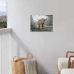 Schotse Hooglander - Bos - Mist - Koe - Dieren - Natuur tuinposter los doek klein -sfeer8