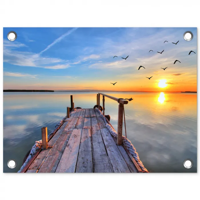 Rustieke Steiger bij Zonsopgang tuinposter los doek klein -3d