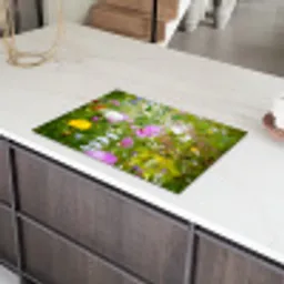 Bloemen - Natuur - Groen - Gras - Paars - Wit Inductie beschermer vinyl 3mm klein -sfeer8
