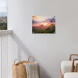 Bloemen - Roze - Zonsondergang - Natuur - Weide - Horizon tuinposter los doek klein -sfeer8
