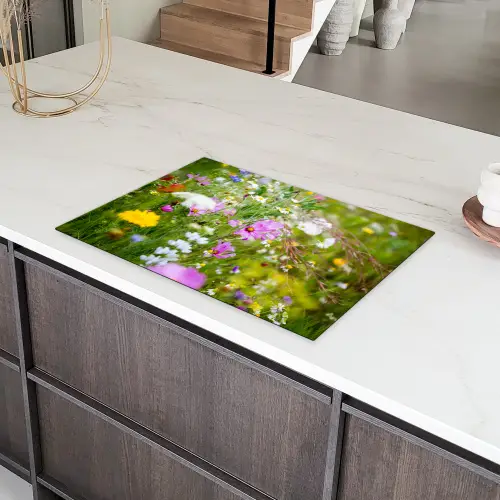 Bloemen - Natuur - Groen - Gras - Paars - Wit Inductie beschermer vinyl 3mm klein -sfeer8