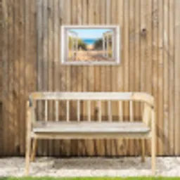 Doorkijk - Strand - Zee - Duinen - Zand - Water - Helmgras Tuinposter op houten frame 2 cm dik klein -sfeer4