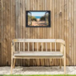 Doorkijk - Strand - Zee - Zand - Water - Helmgras - Duinen Tuinposter op houten frame 2 cm dik klein -sfeer4