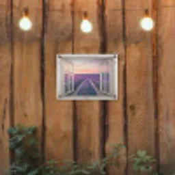 Doorkijk - Lavendel - Bloemen - Hout - Zonsondergang - Paars tuinposter los doek klein -sfeer1