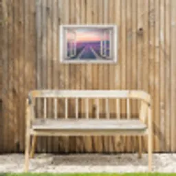 Doorkijk - Lavendel - Bloemen - Hout - Zonsondergang - Paars Tuinposter op houten frame 2 cm dik klein -sfeer4