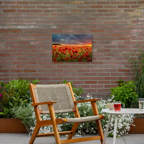 Zonsondergang - Klaprozen - Rood - Bloemen - Veld - Natuur Tuinposter op houten frame 2 cm dik klein -sfeer3