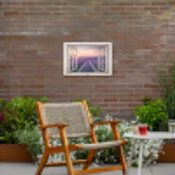 Doorkijk - Lavendel - Bloemen - Hout - Zonsondergang - Paars Tuinposter op houten frame 2 cm dik klein -sfeer3