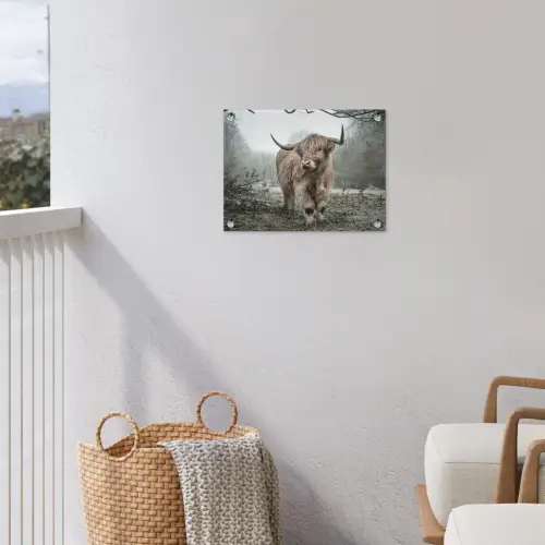 Schotse Hooglander - Bos - Mist - Koe - Dieren - Natuur tuinposter los doek klein -sfeer8