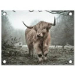 Schotse Hooglander - Bos - Mist - Koe - Dieren - Natuur tuinposter los doek klein -3d