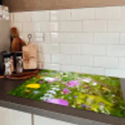Bloemen - Natuur - Groen - Gras - Paars - Wit Inductie beschermer vinyl 3mm klein -sfeer3