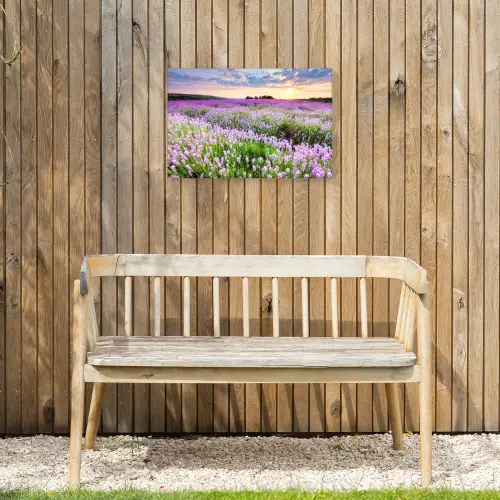 Bloemen - Lavendel - Paars - Lucht - Zonsondergang - Weide - Natuur Tuinposter op houten frame 2 cm dik klein -sfeer4