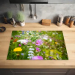 Bloemen - Natuur - Groen - Gras - Paars - Wit Inductie beschermer vinyl 3mm klein -sfeer5