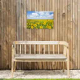 Zonnebloemen - Bloemen - Wolken - Natuur - Geel - Landschap Tuinposter op houten frame 2 cm dik klein -sfeer4