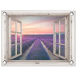 Doorkijk - Lavendel - Bloemen - Hout - Zonsondergang - Paars tuinposter los doek klein -3d