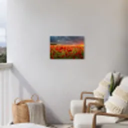 Zonsondergang - Klaprozen - Rood - Bloemen - Veld - Natuur Tuinposter op houten frame 2 cm dik klein -sfeer1