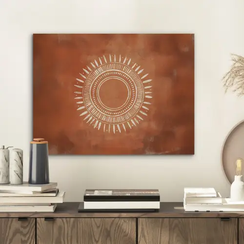 Abstract - Lijnen - Zonnestralen - Roodbruin PET vilt klein -sfeer1