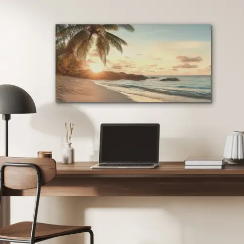 Strand - Palmbomen - Oceaan - Zonsondergang PET vilt middel -sfeer5