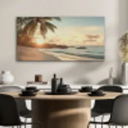 Strand - Palmbomen - Oceaan - Zonsondergang PET vilt middel -sfeer1