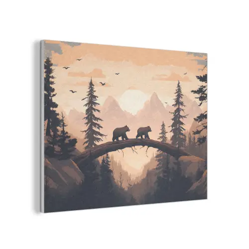 Beren - Bomen - Landschap - Zonsondergang PET vilt klein -3d