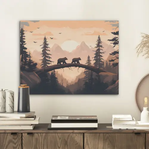 Beren - Bomen - Landschap - Zonsondergang PET vilt klein -sfeer1
