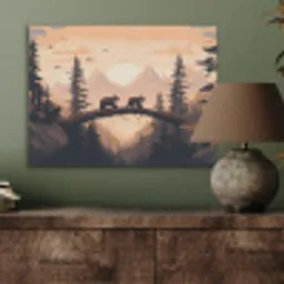 Beren - Bomen - Landschap - Zonsondergang PET vilt klein -sfeer2