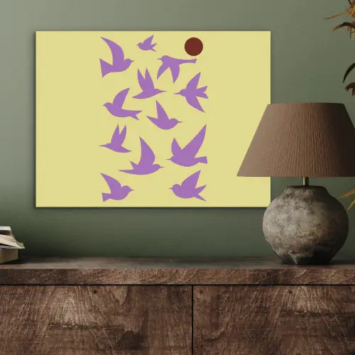 Vogels - Cirkel - Geel - Beweging PET vilt klein -sfeer2