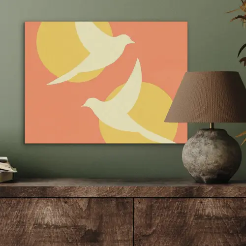 Vogels - Cirkels - Geel PET vilt klein -sfeer2