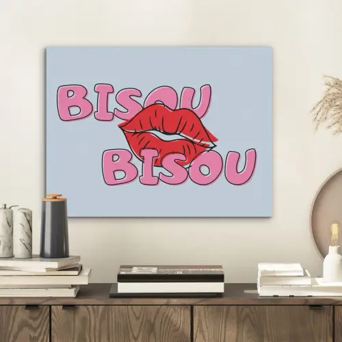 Bisou - Blauw - Roze - Lippen PET vilt klein -sfeer1