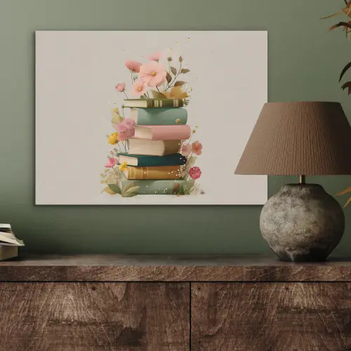 Boeken - Stapel - Bloemen - Kleurrijk PET vilt klein -sfeer2