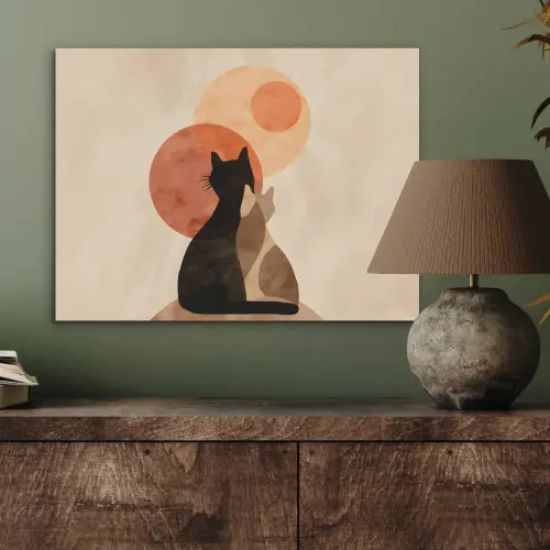 Katten - Zwart - Abstract - Cirkels PET vilt klein -sfeer2