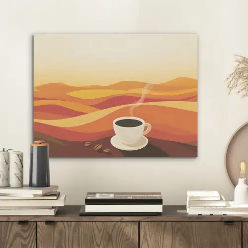 Koffie - Landschap - Oranje - Koffiebonen PET vilt klein -sfeer1