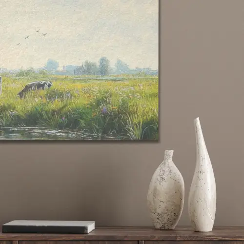 Koeien - Windmolen - Weide - Blauw PET vilt middel -sfeer6_closeup