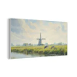 Koeien - Windmolen - Weide - Blauw PET vilt middel -3d