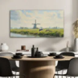 Koeien - Windmolen - Weide - Blauw PET vilt middel -sfeer1