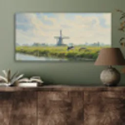 Koeien - Windmolen - Weide - Blauw PET vilt middel -sfeer2