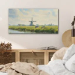 Koeien - Windmolen - Weide - Blauw PET vilt middel -sfeer3