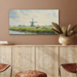 Koeien - Windmolen - Weide - Blauw PET vilt middel -sfeer4