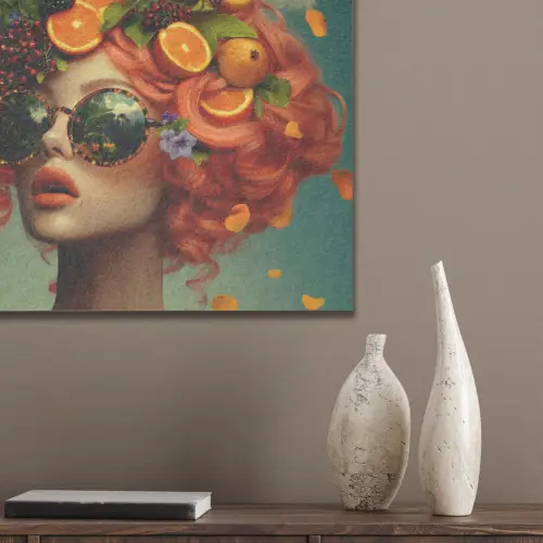 Vrouw - Sinaasappel - Bessen - Oranje PET vilt klein -sfeer6_closeup