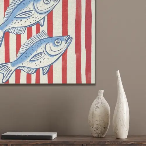 Vissen - Verticale strepen - Blauw - Rood PET vilt klein -sfeer6_closeup