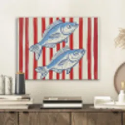 Vissen - Verticale strepen - Blauw - Rood PET vilt klein -sfeer1