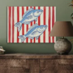 Vissen - Verticale strepen - Blauw - Rood PET vilt klein -sfeer2
