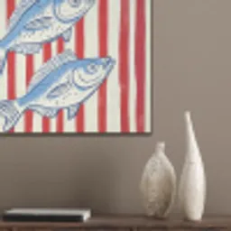 Vissen - Verticale strepen - Blauw - Rood PET vilt klein -sfeer6_closeup
