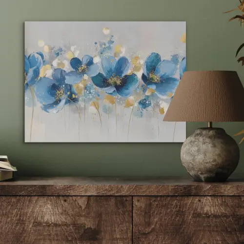 Bloemen - Blauw - Abstract PET vilt klein -sfeer2