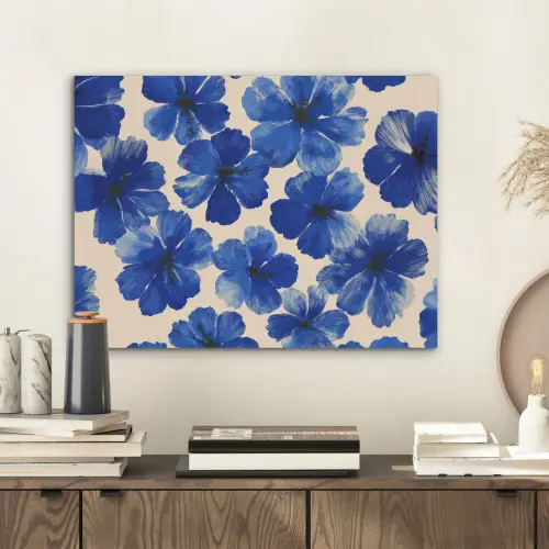 Bloemen - Blauw -Patroon - Wit PET vilt klein -sfeer1