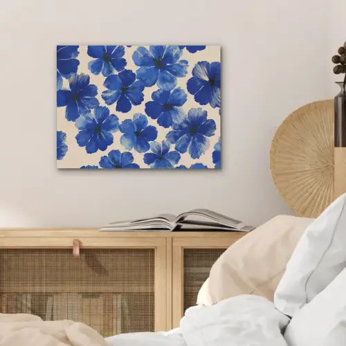 Bloemen - Blauw -Patroon - Wit PET vilt klein -sfeer3