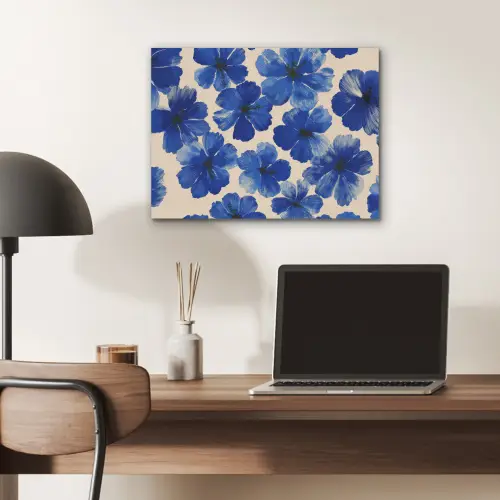Bloemen - Blauw -Patroon - Wit PET vilt klein -sfeer5