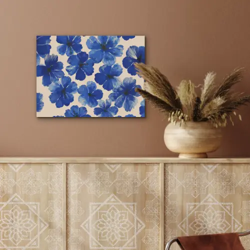 Bloemen - Blauw -Patroon - Wit PET vilt klein -sfeer4