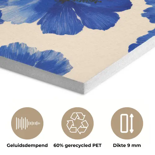 Bloemen - Blauw -Patroon - Wit PET vilt klein -closeup_NL