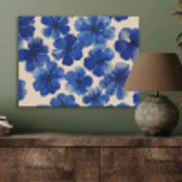 Bloemen - Blauw -Patroon - Wit PET vilt klein -sfeer2